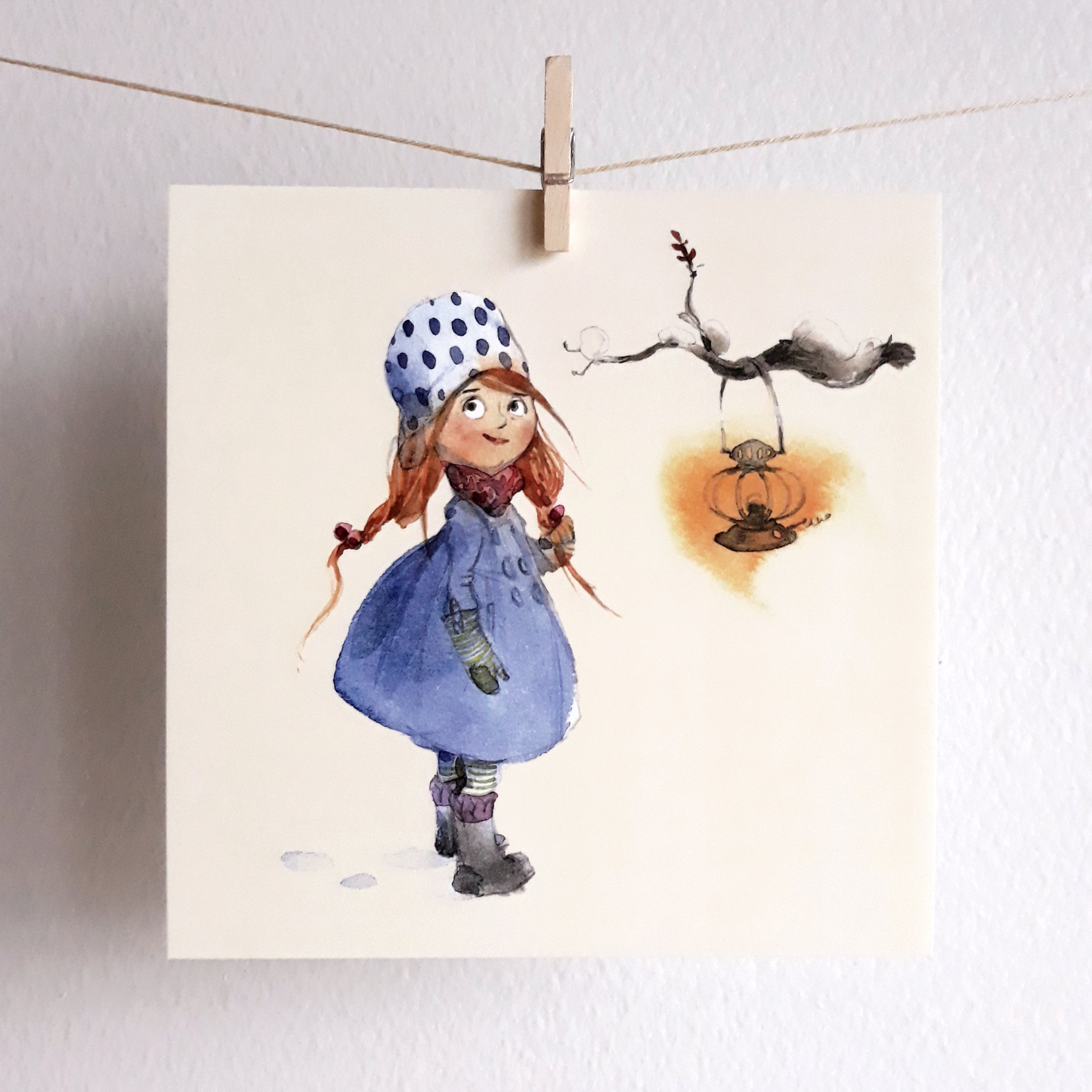 Joulukortti Aurora ja lyhty
